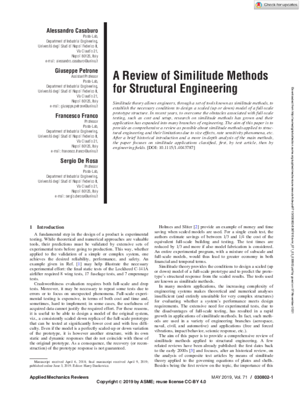(PDF) A Review of Similitude Methods for Structural Engineering