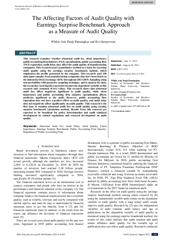 (PDF) The Affecting Factors of Audit Quality with Earnings Surprise ...