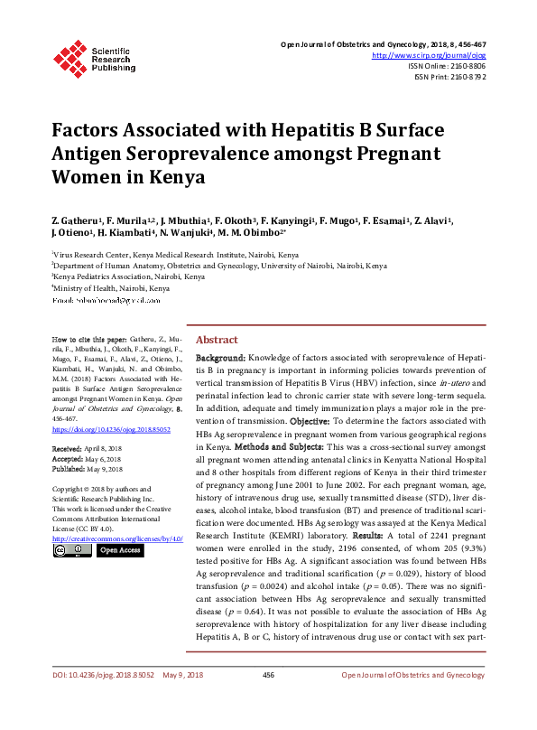 (PDF) Factors Associated with Hepatitis B Surface Antigen ...