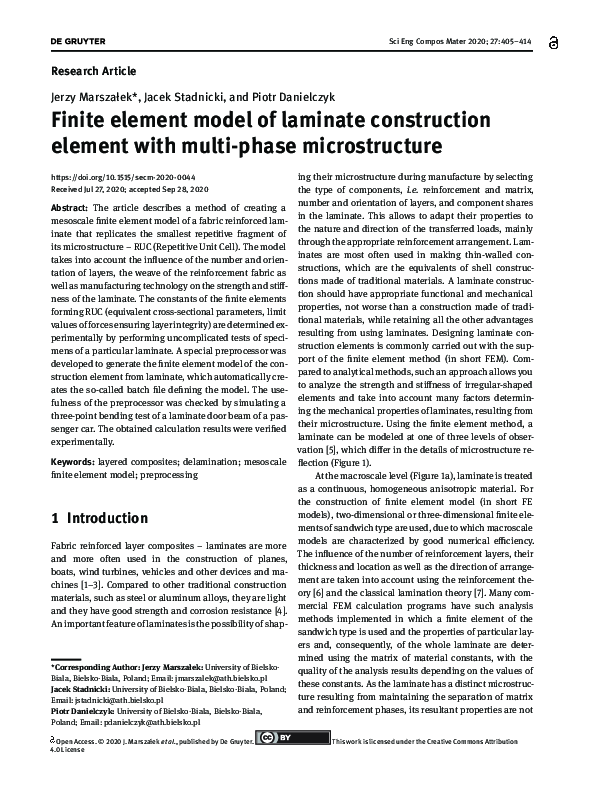 (PDF) Finite element model of laminate construction element with multi ...