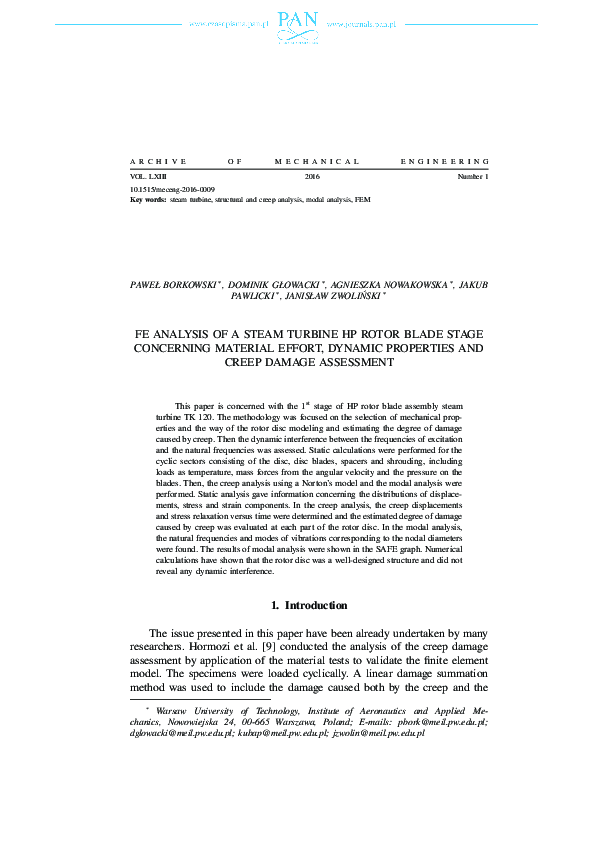 (PDF) Fe Analysis of a Steam Turbine HP Rotor Blade Stage Concerning ...