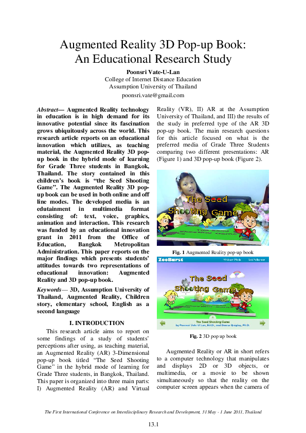 (PDF) Augmented reality 3D pop-up book: an educational research study