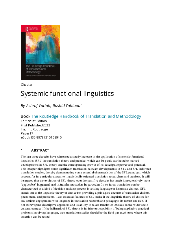 (PDF) Systemic functional linguistics