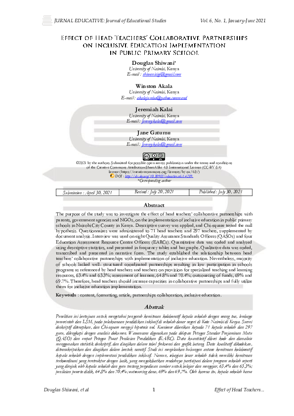 (PDF) Effect of Head Teachers’ Collaborative Partnerships on Inclusive ...