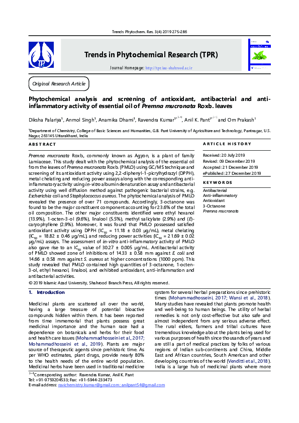 (PDF) Phytochemical analysis and screening of antioxidant ...