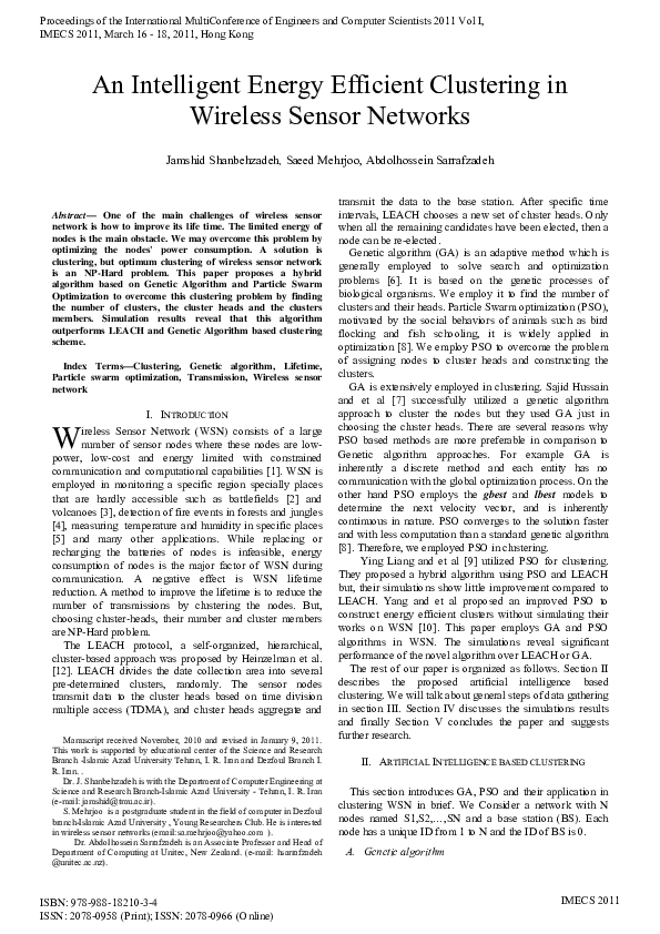 (PDF) An Intelligent Energy Efficient Clustering in Wireless Sensor ...