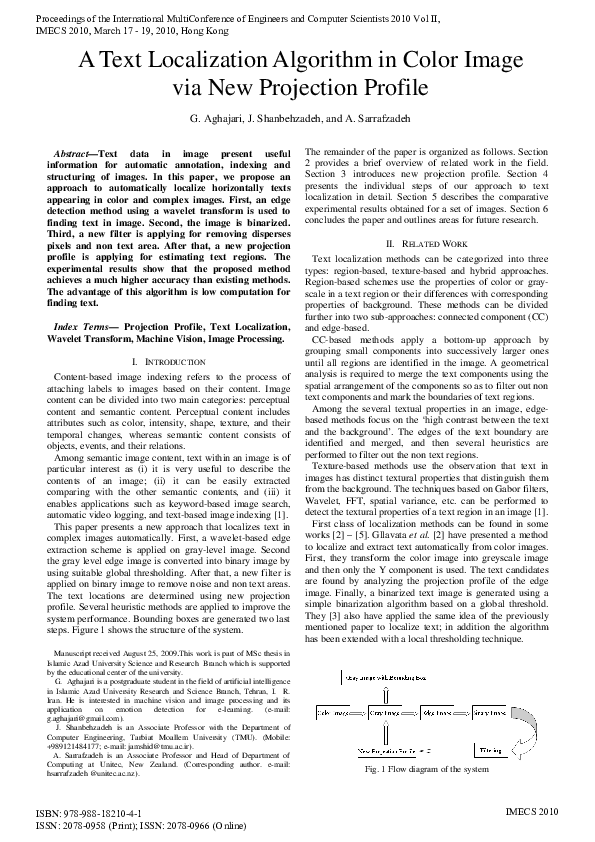 (PDF) A Text Localization Algorithm in Color Image via New Projection ...