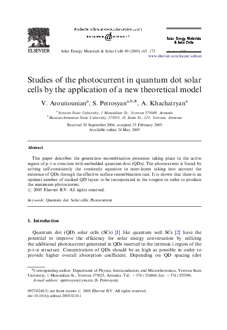 (PDF) Studies of the photocurrent in quantum dot solar cells by the ...