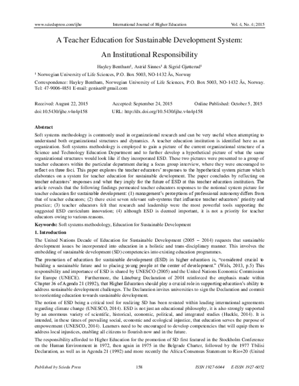 (PDF) A Teacher Education for Sustainable Development System: An ...
