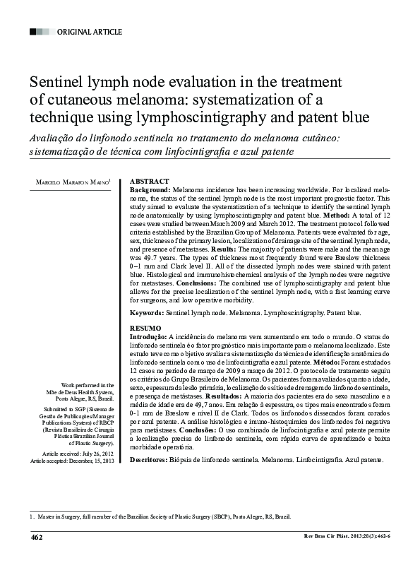 (PDF) Sentinel lymph node evaluation in the treatment of cutaneous ...