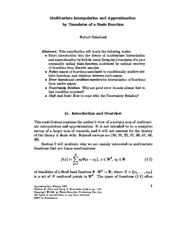 (PDF) Multivariate Interpolation and Approximation by Translates of a ...