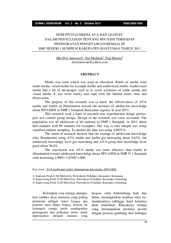 (PDF) Efektivitas Media AVA dan Leaflet dalam Penyuluhan tentang HIV ...