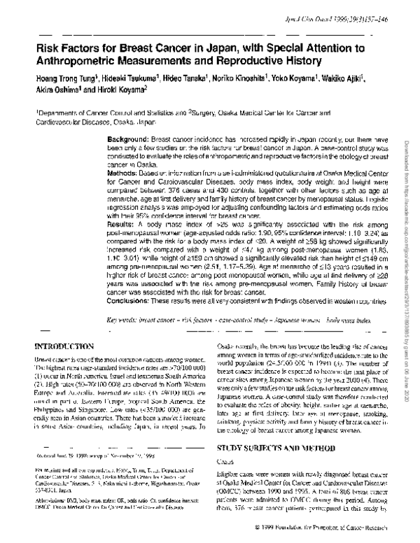 (PDF) Risk factors for breast cancer in Japan, with special attention ...