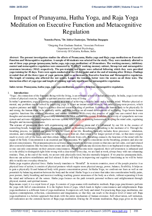 (PDF) Impact of Pranayama, Hatha Yoga, and Raja Yoga Meditation on ...