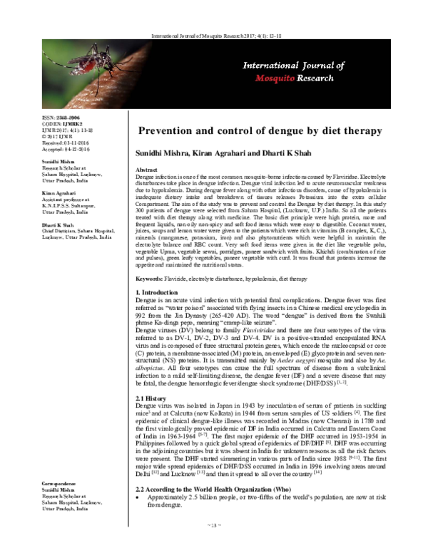 (PDF) Prevention and control of dengue by diet therapy