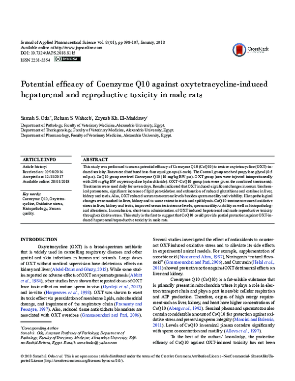 (PDF) Potential efficacy of Coenzyme Q10 against oxytetracycline ...