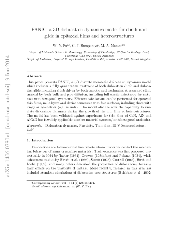 (PDF) PANIC: a 3D dislocation dynamics model for climb and glide in ...
