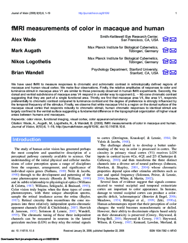 (PDF) fMRI measurements of color in macaque and human