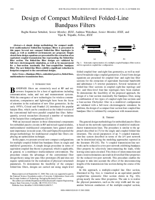 (PDF) Design of compact multilevel folded-line bandpass filters