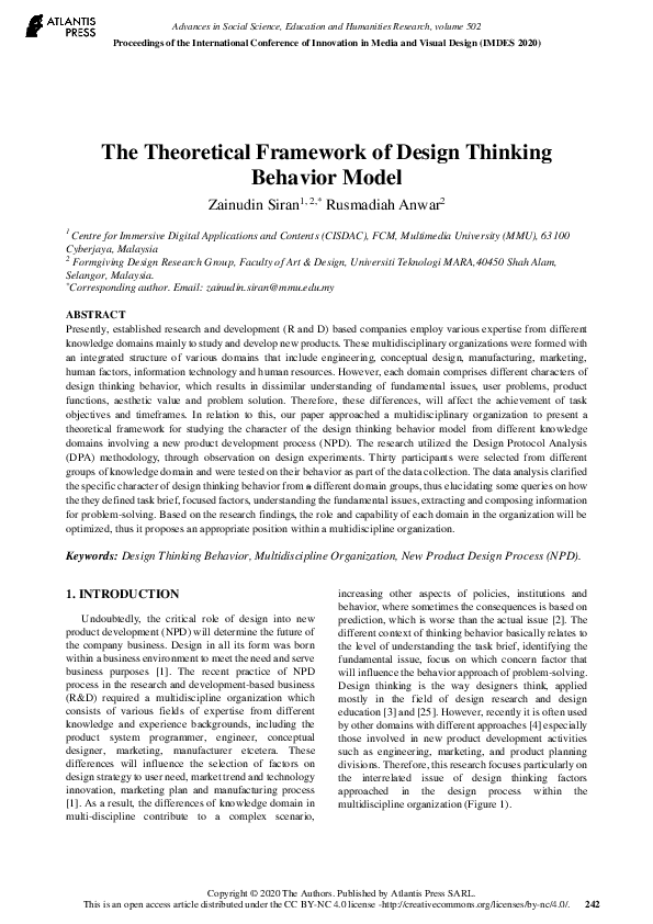 (PDF) The Theoretical Framework of Design Thinking Behavior Model