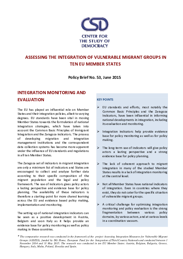 (PDF) Assessing the Integration of Vulnerable Migrant Groups in Ten EU ...