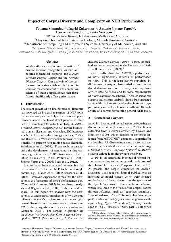 (PDF) Impact of corpus diversity and complexity on NER performance