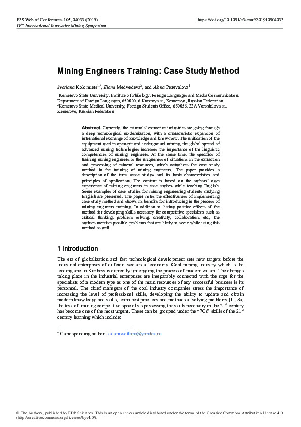 (PDF) Mining Engineers Training: Case Study Method