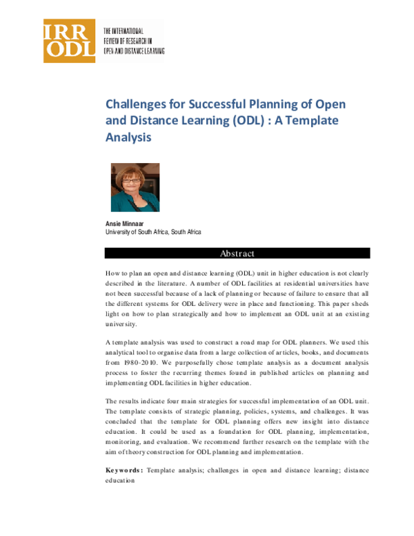 (PDF) Challenges for successful planning of open and distance learning ...