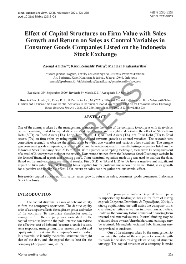 (PDF) Effect of Capital Structures on Firm Value with Sales Growth and ...
