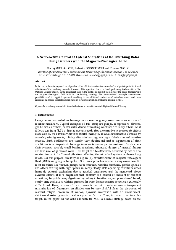 (PDF) A semi-active control of lateral vibrations of the overhung rotor ...
