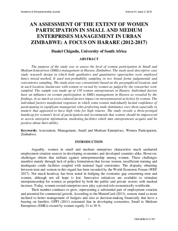(PDF) An Assessment of the Extent of Women Participation in Small and ...