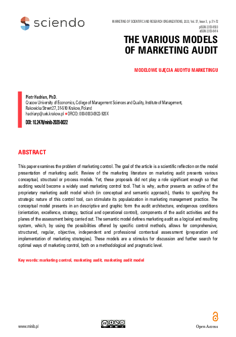 (PDF) The Various Models of Marketing Audit