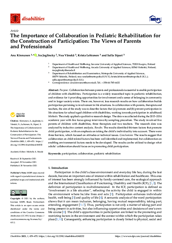 (PDF) The Importance of Collaboration in Pediatric Rehabilitation for ...