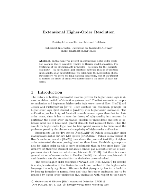 (PDF) Extensional higher-order resolution