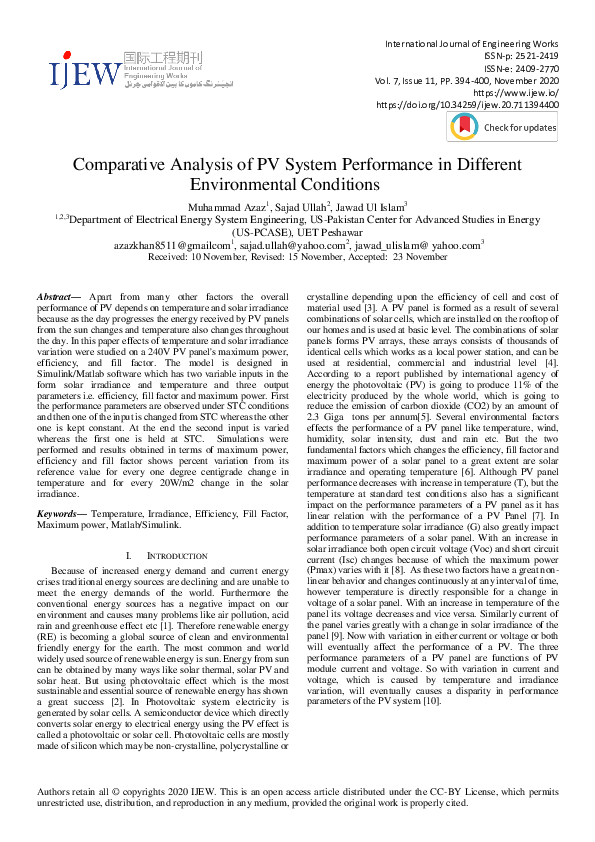 (PDF) Comparative Analysis of PV System Performance in Different ...