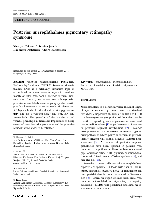 (PDF) Posterior microphthalmos pigmentary retinopathy syndrome