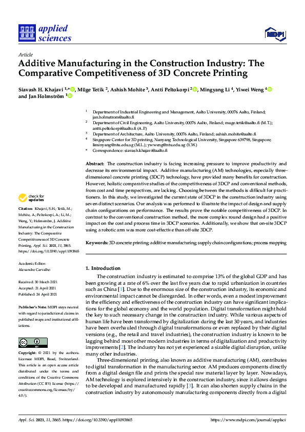 (PDF) Additive Manufacturing in the Construction Industry: The ...