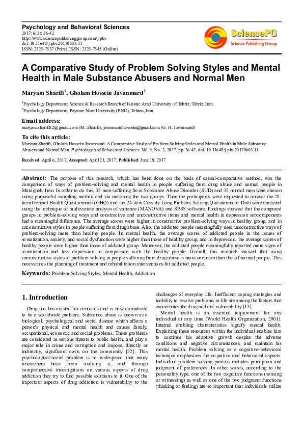 (PDF) A Comparative Study of Problem Solving Styles and Mental Health ...