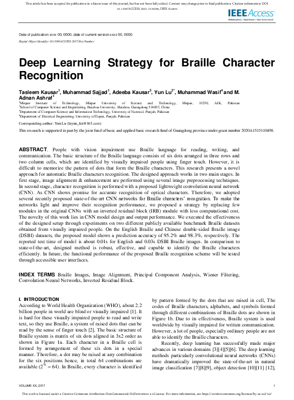 (PDF) Deep Learning Strategy for Braille Character Recognition