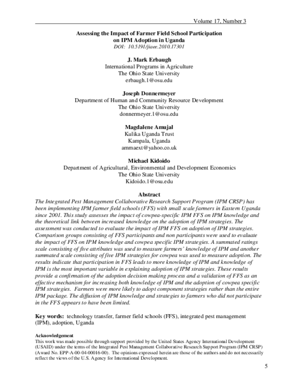 (PDF) Assessing the Impact of Farmer Field School Participation on IPM ...