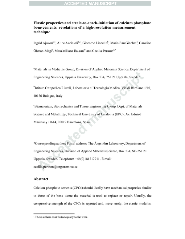 Pdf Elastic Properties And Strain To Crack Initiation Of Calcium Phosphate Bone Cements Revelations Of A High Resolution Measurement Technique Cecilia Persson Academia Edu