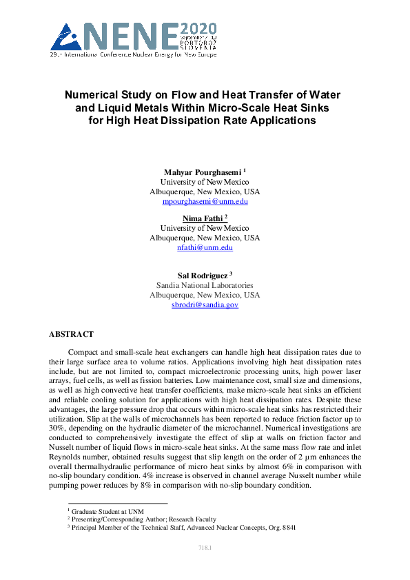 (PDF) Numerical Study on Flow and Heat Transfer of Water and Liquid ...
