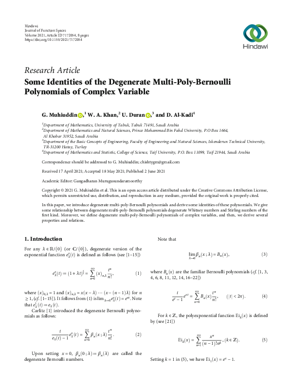 (PDF) Some Identities of the Degenerate Multi-Poly-Bernoulli ...