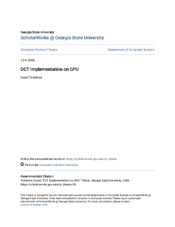 (PDF) DCT Implementation on GPU