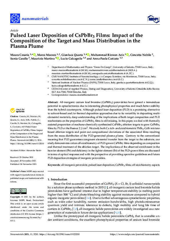 (PDF) Pulsed Laser Deposition of CsPbBr3 Films: Impact of the ...