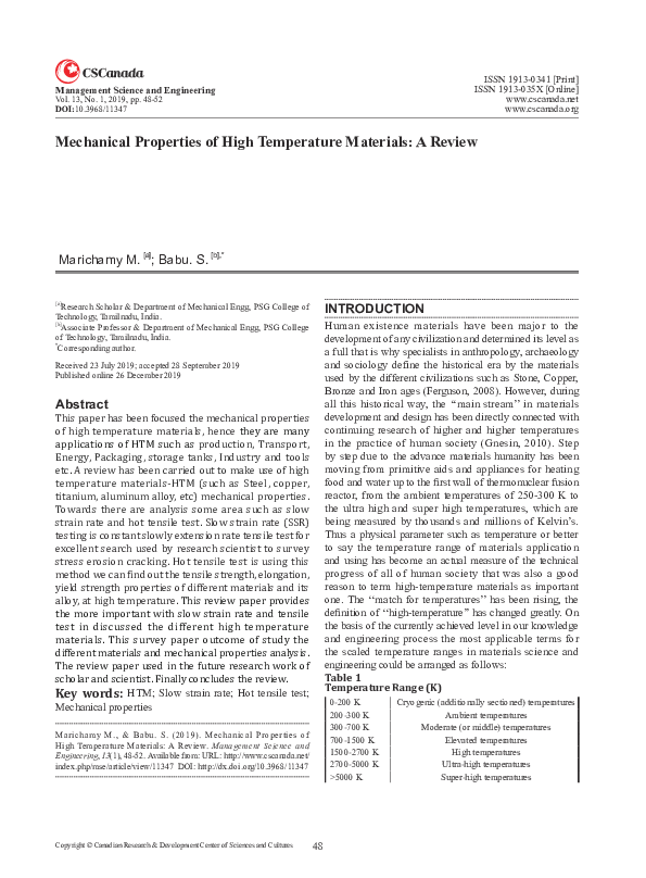 (PDF) Mechanical Properties of High Temperature Materials: A Review