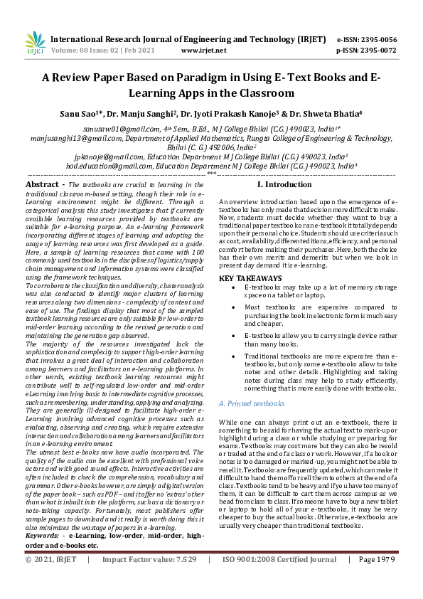 (PDF) A Review Paper Based on Paradigm in Using E Text Books and E