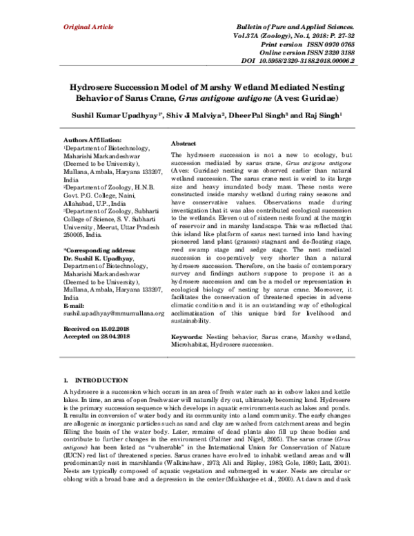 (PDF) Hydrosere Succession Model of Marshy Wetland Mediated Nesting ...