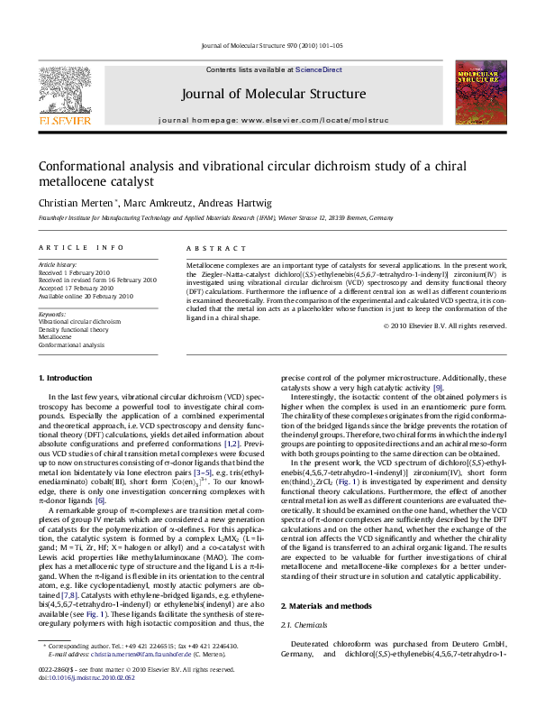 (PDF) Conformational analysis and vibrational circular dichroism study ...