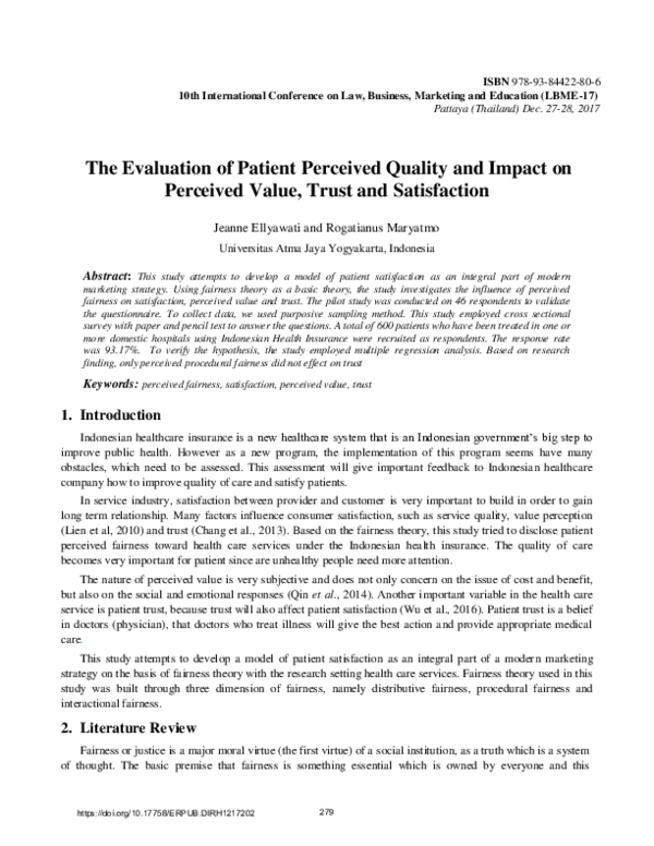 (PDF) The Evaluation of Patient Perceived Quality and Impact on ...
